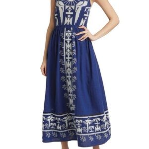 Farm Rio Navy Macaw Embroidered Maxi Dress